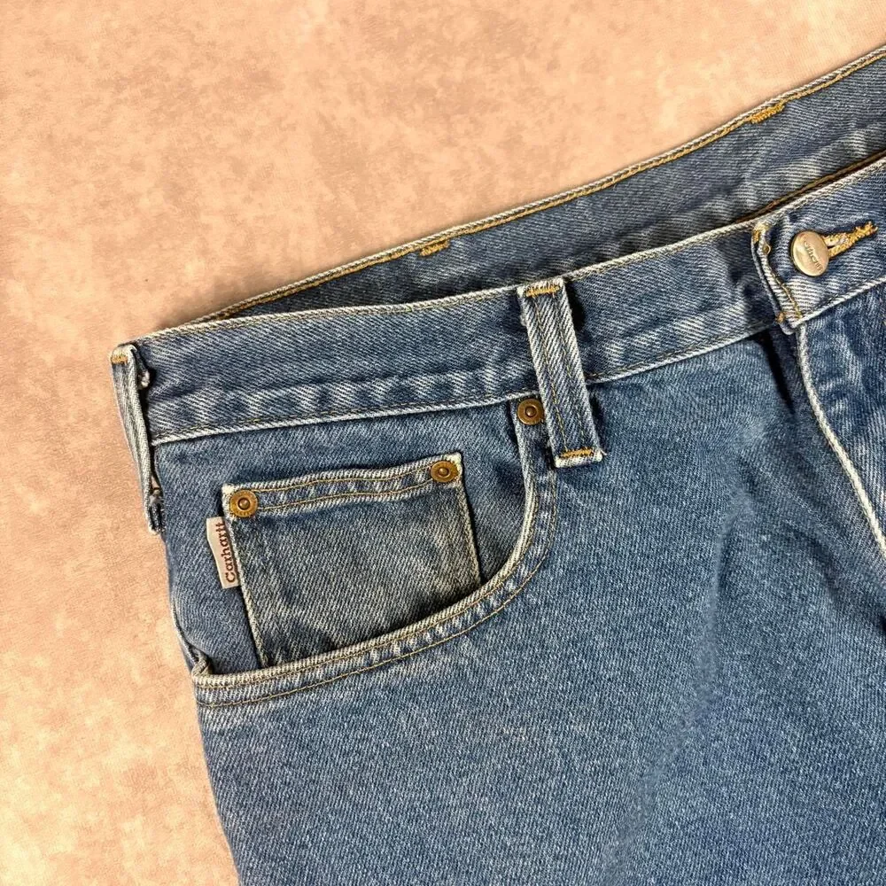carhartt relaxed fit mid wash blue jeans